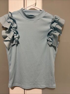 SHEIN Pale Blue Ruffle Shoulder Tank Top